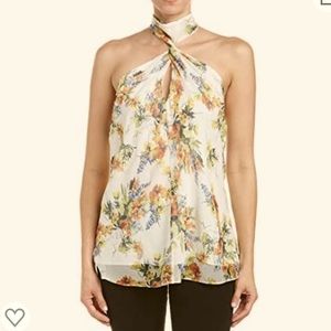 Haute Hippie Floral Halter Top - Cream and Orange